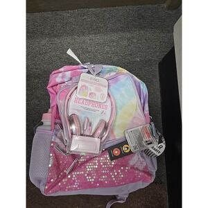 Unicorn  Sequin Backpack Set for Girls w/Lunchbox, Headphones & Water Bottle
